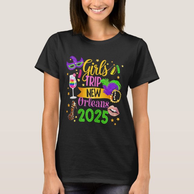 Camiseta Girls Trip New Orleans 2025 Mardi Gras Mask Beads  (Frente)