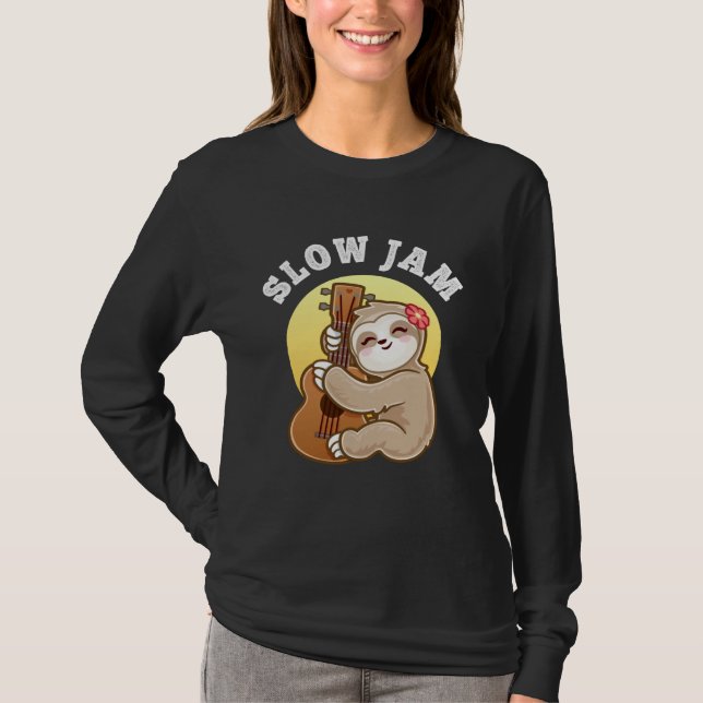 Camiseta Girls Ukulele Uke Guitar Slow Jam Cute Sloth (Frente)