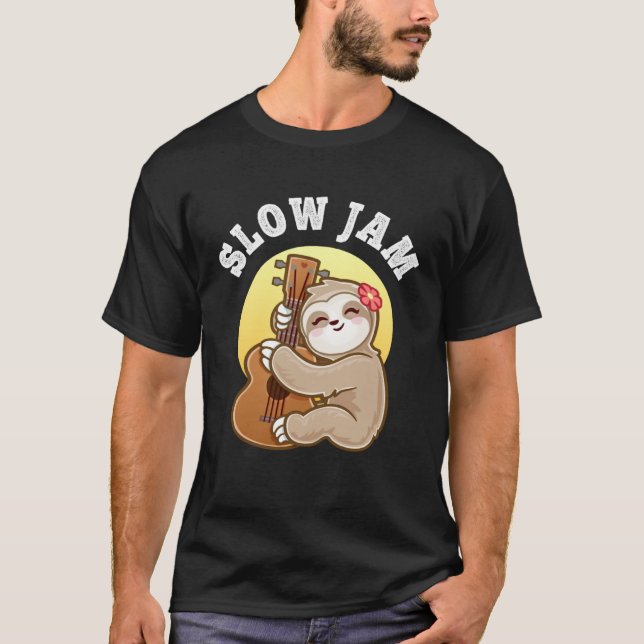 Camiseta Girls Ukulele Uke Guitar Slow Jam Cute Sloth (Frente)