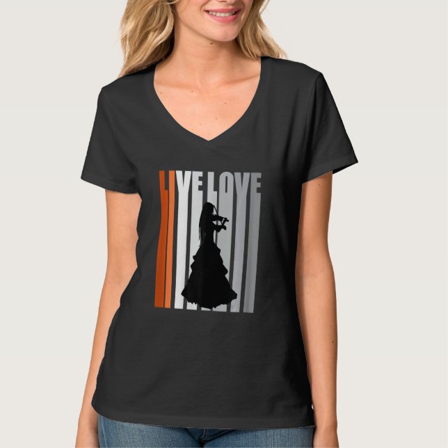 Camiseta Girls Violin Motivational Orange Orchestra Distres (Frente)