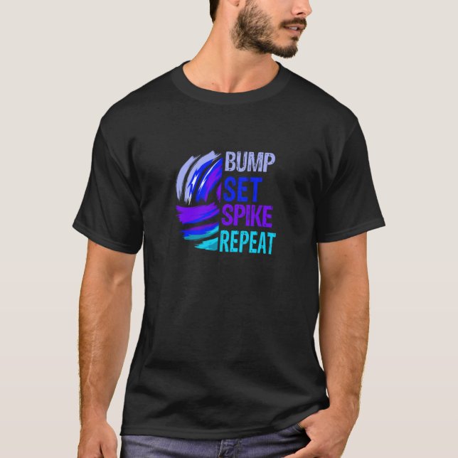 Camiseta Girls Volleyball Bump Set Spike Repeat Blue Purple (Frente)