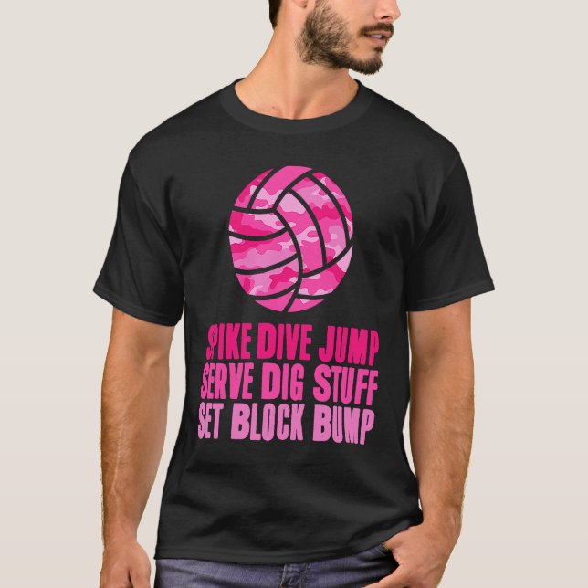 Camiseta Girls' Volleyball Teens Spike Dive Player Pink Cam (Frente)