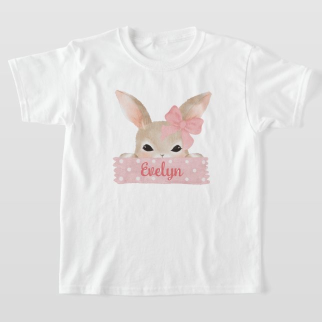 Camiseta Girls Watercolor Pink Easter Bunny (Postura )