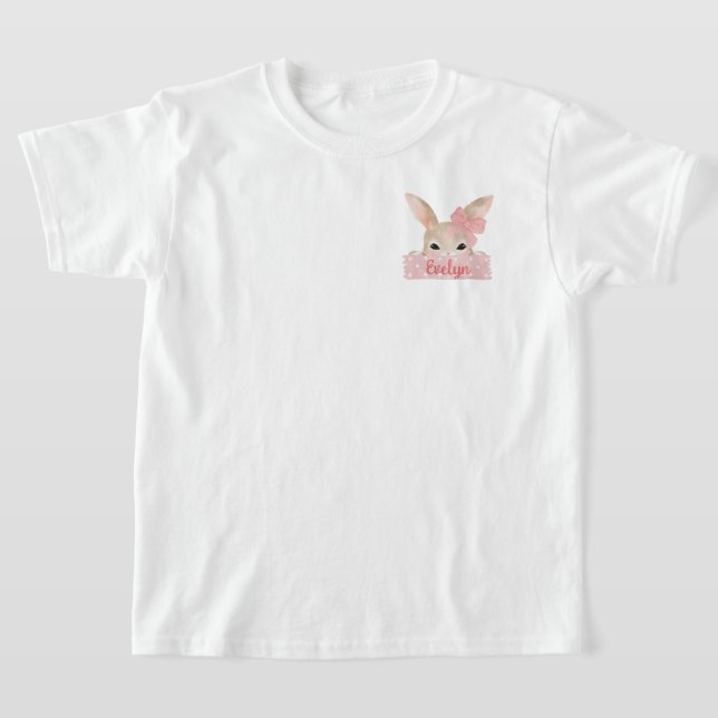 Camiseta Girls Watercolor Pocket Pink Easter Bunny (Postura )