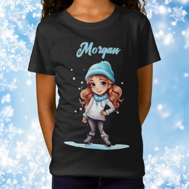 Camiseta Girls Winter Ice Skate Figura Skate Personalizado (Girl Ice Skate Tee)