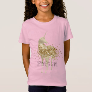 Camiseta Girly Aqua Dourada Confetti Glitter Unicorn