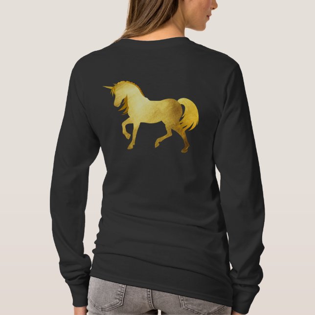 Camiseta Girly & Chic Luxury Gold Foil Unicorn Personalizad (Verso)