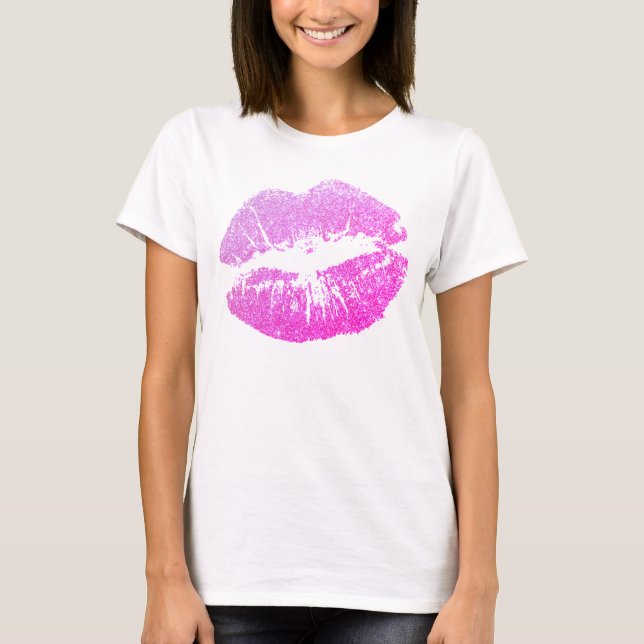 Camiseta Girly Faux Glitter Purple Lábios Personalizar Tanq (Frente)