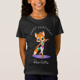 Camiseta Girly Gymnastic Fox   Meninas Negra de Aniversário