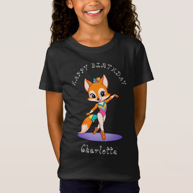 Camiseta Girly Gymnastic Fox | Meninas Negra de Aniversário (Frente)