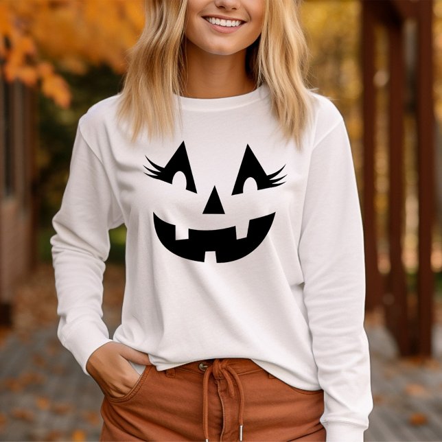 Camiseta Girly Jack O Lanterna Pumpkin Face Halloween (Criador carregado)