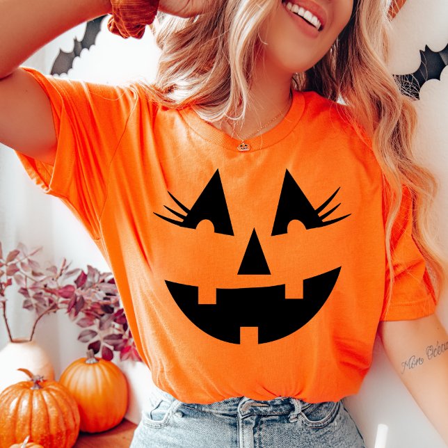 Camiseta Girly Jack-O-Lanterna Pumpkin Face Halloween (Girly Jack-O-Lantern Pumpkin Face Halloween T-Shirt)