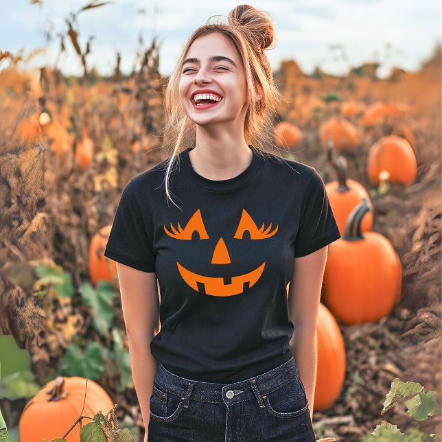 Camiseta Girly Jack O Lanterna Pumpkin Face Halloween (Criador carregado)