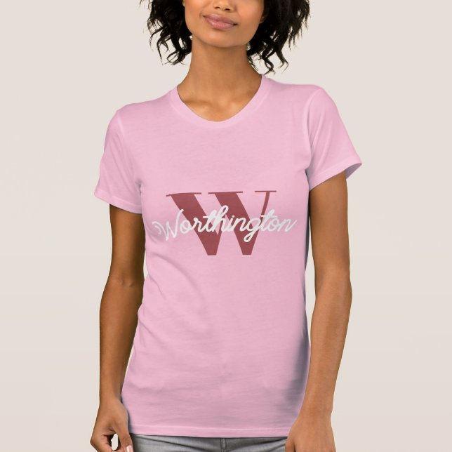 Camiseta Girly Monograma e Nome cor-de-rosa vermelho (Frente)