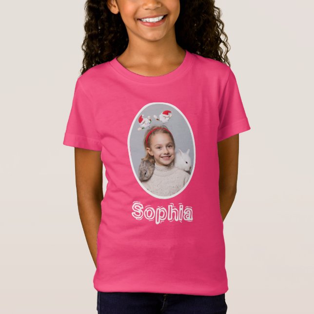 Camiseta Girly Pink Daughn Name E Photo Christmas (Frente)