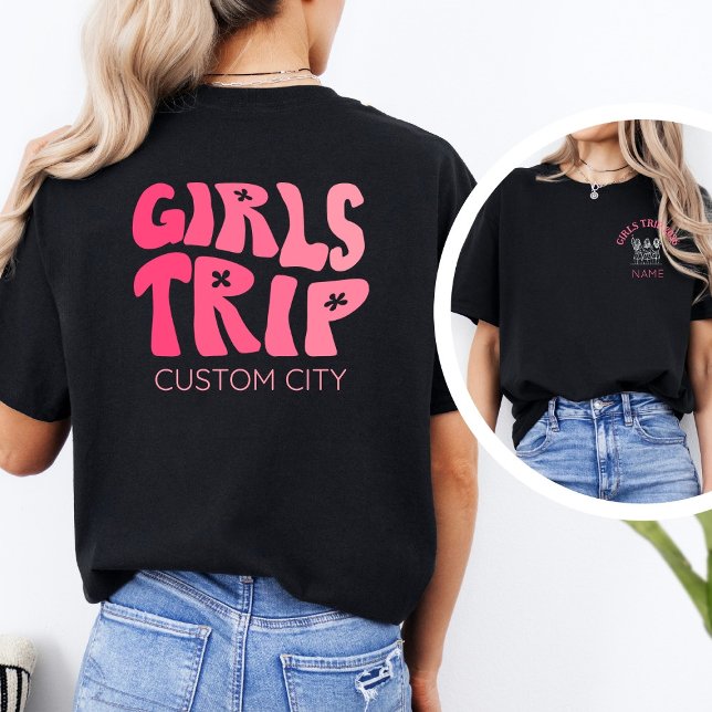 Camiseta Girly Pink Girls Trip 2026 Personalized Travel (Criador carregado)