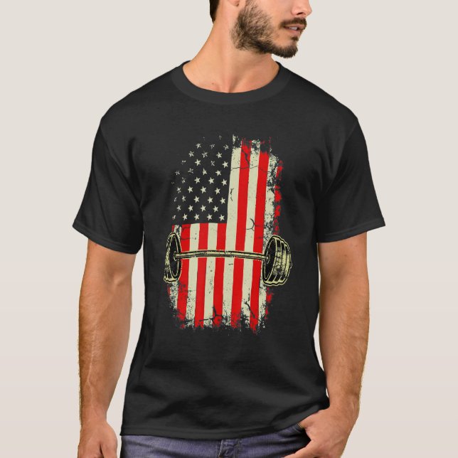 Camiseta Giro De Bandeira Americano E Levantamento Do Peso  (Frente)