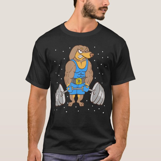 Camiseta Giro de Malhação de elevação de peso do Dachshund (Frente)