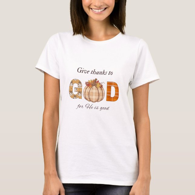 Camiseta Give Thanks to God Fall Pumpkin Art (Frente)