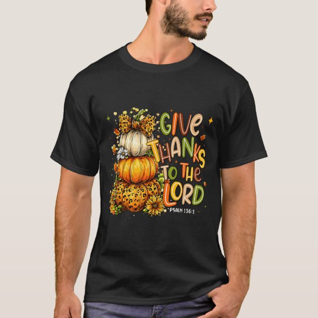 Camiseta Give Thanks To The Lord Fall Christian Cross Coque (Frente)