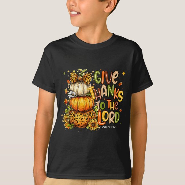 Camiseta Give Thanks To The Lord Fall Christian Cross Coque (Frente)