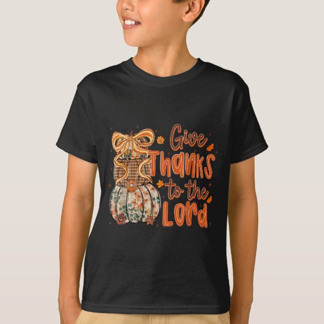 Camiseta Give Thanks To The Lord Fall Christian Cross Coque (Frente)
