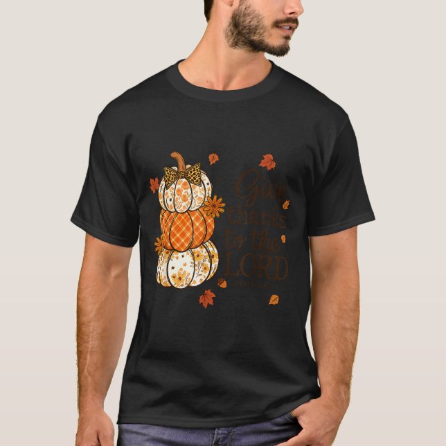Camiseta Give Thanks To The Lord Fall Christian Pumpkin Coq (Frente)
