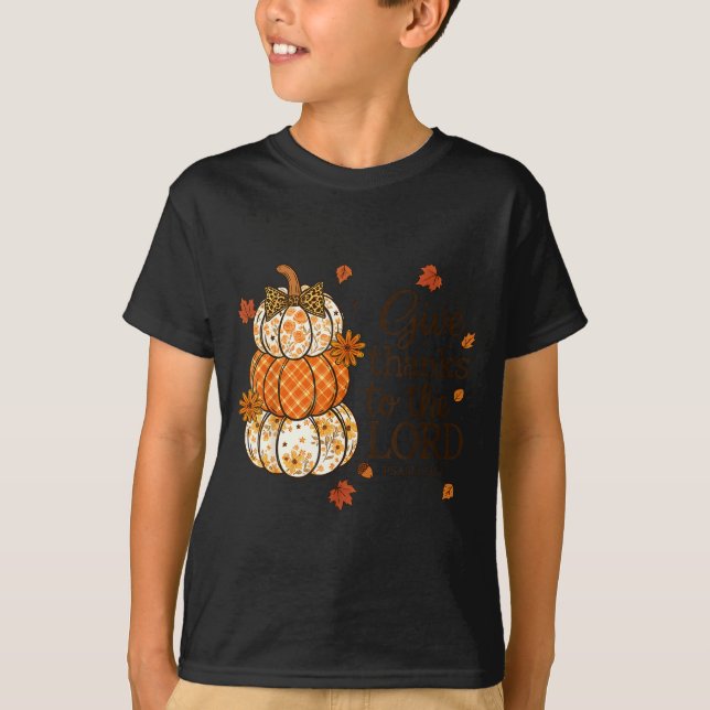 Camiseta Give Thanks To The Lord Fall Christian Pumpkin Coq (Frente)