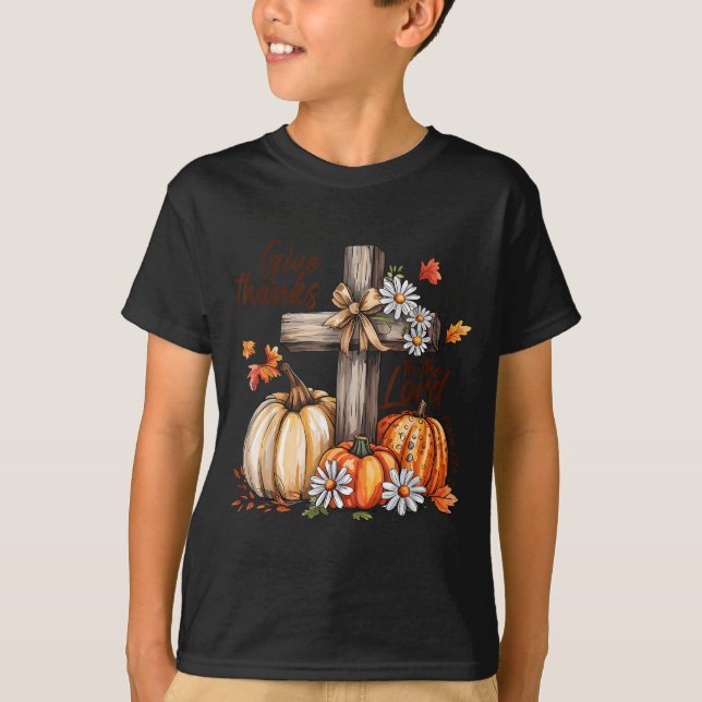 Camiseta Give Thanks To The Lord Fall Pumpkin Thanksgiving  (Frente)