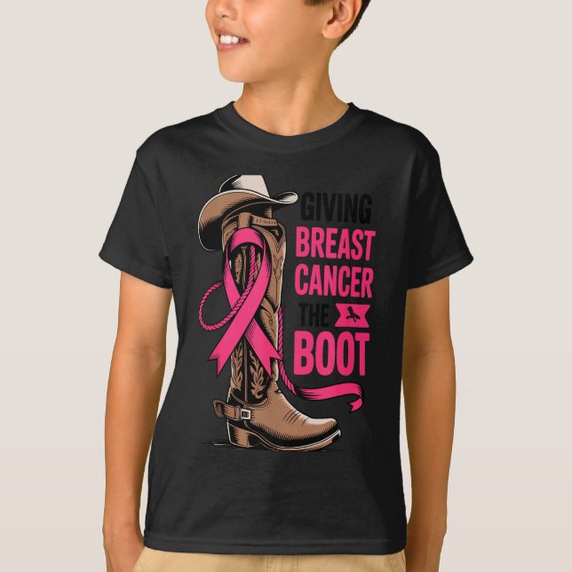 Camiseta Giving Breast Cancer The Boot Cowboy Design  (Frente)