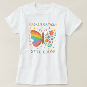 Camiseta Giz Crayons Quebrados Ainda Colorem Borboleta Insp