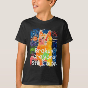 Camiseta Giz Crayons Quebrados Ainda Colorem Gato Professor