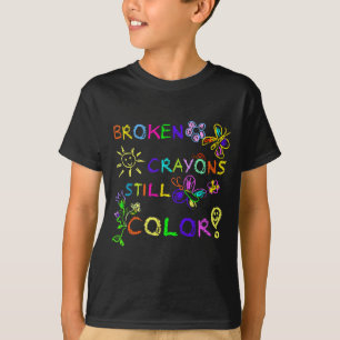Camiseta Giz Crayons Quebrados Coloridos Conscientização da