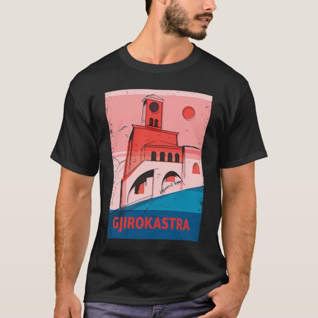 Camiseta Gjirokastra Albania City Skyline Silhouette Outlin (Frente)