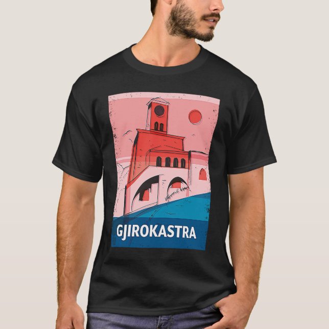 Camiseta Gjirokastra Albania City Skyline Silhouette Outlin (Frente)