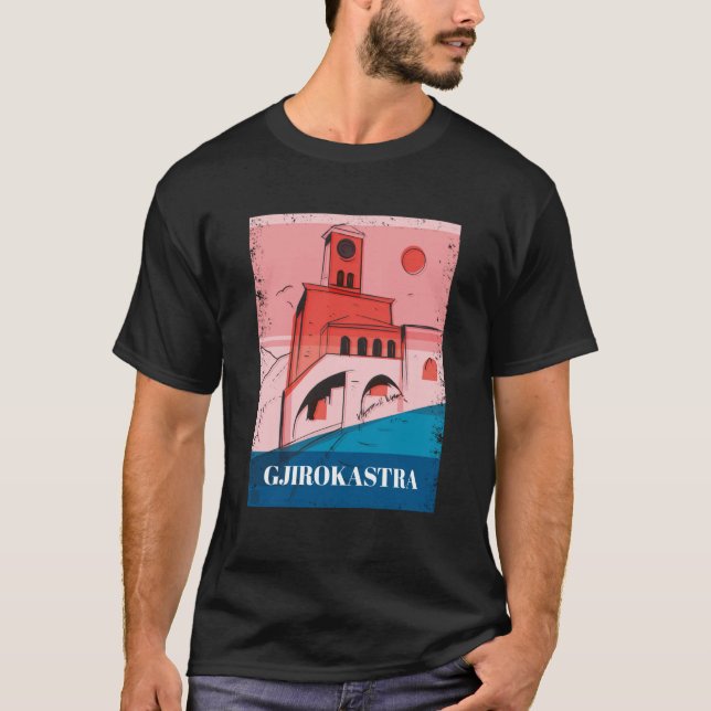Camiseta Gjirokastra Albania City Skyline Silhouette Outlin (Frente)