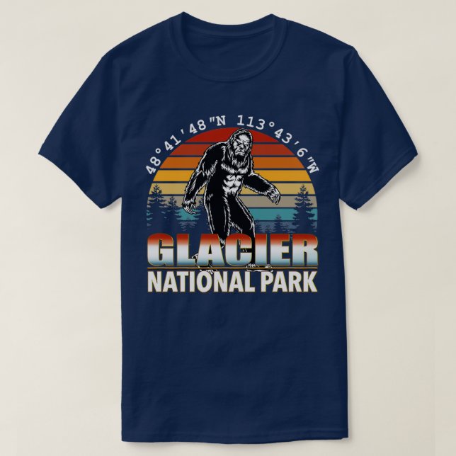 Camiseta Glaciar National Park Bigfoot com GPS Localização  (Frente do Design)