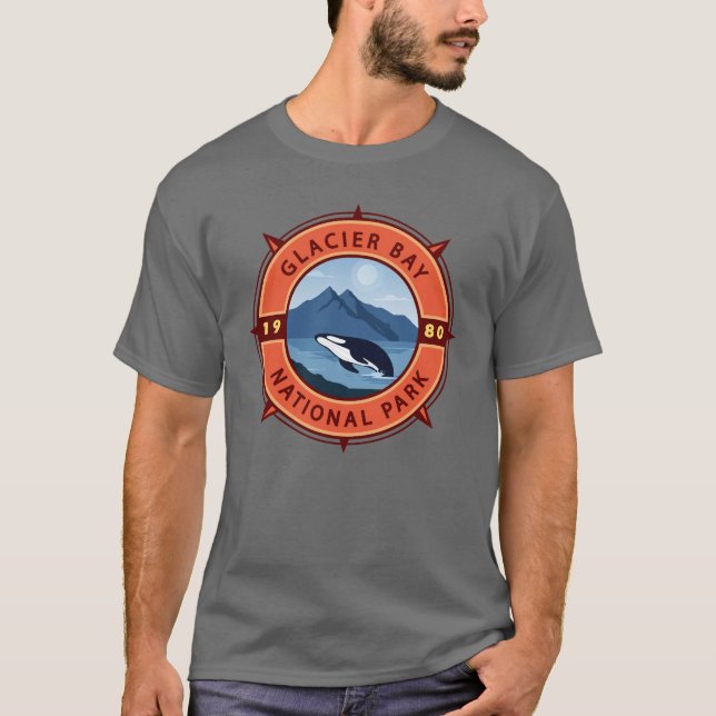 Camiseta Glacier Bay National Park Orca Retro Compass (Frente)
