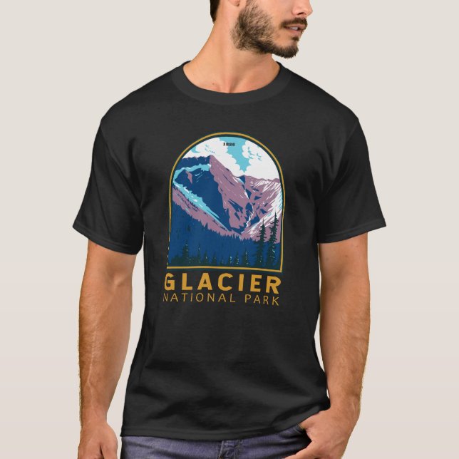Camiseta Glacier National Park Canada Viagem Art Vintage (Frente)