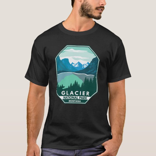 Camiseta Glacier National Park Montana Retro Emblem (Frente)