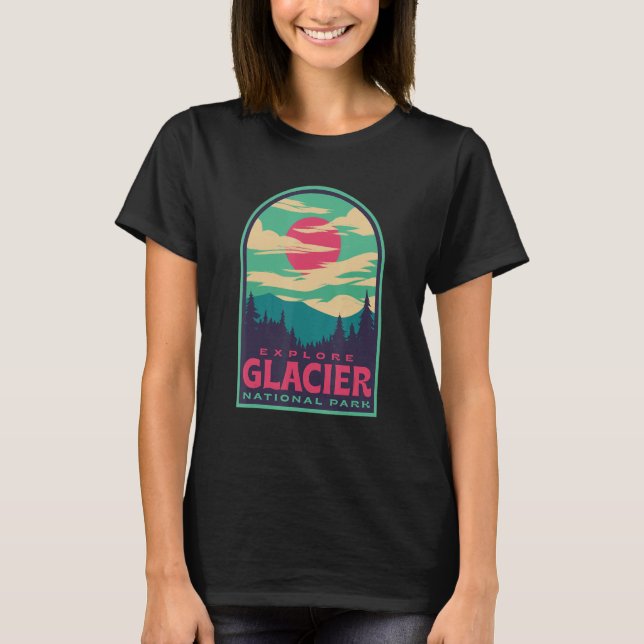 Camiseta Glacier National Park Retro Sunset (Frente)
