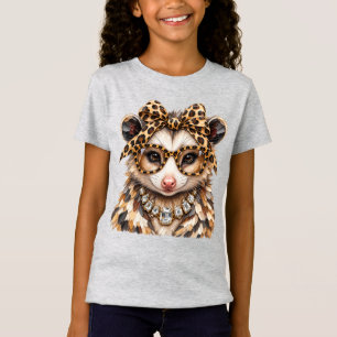 Camiseta Glam Gambá Estampa de Leopardo com Rhinestone Bouj