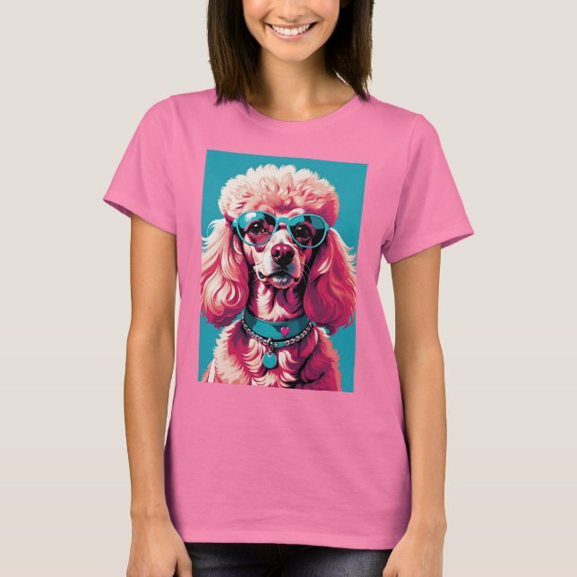 Camiseta Glam Pink Poodle In Teal Sunglasses & Heart Callor (Frente)