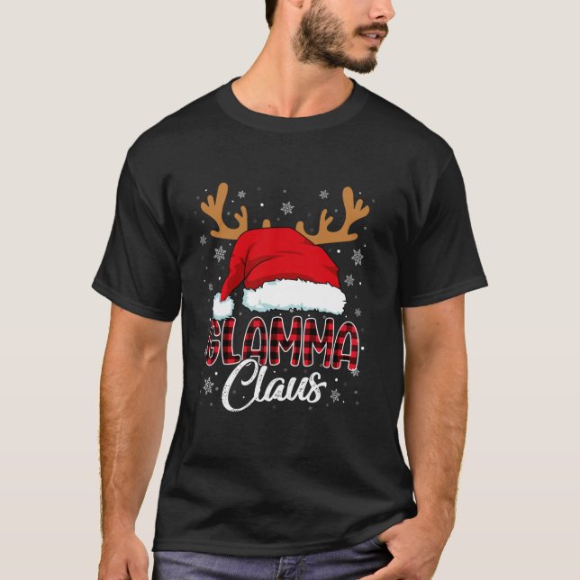Camiseta Glamma Claus Santa Hat Reindeer Xadrez Vermelha Co (Frente)