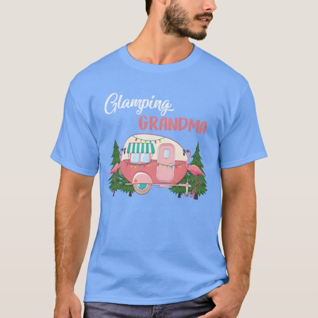Camiseta Glamping Grandma Costume Camping RV Flamingos Camp (Frente)