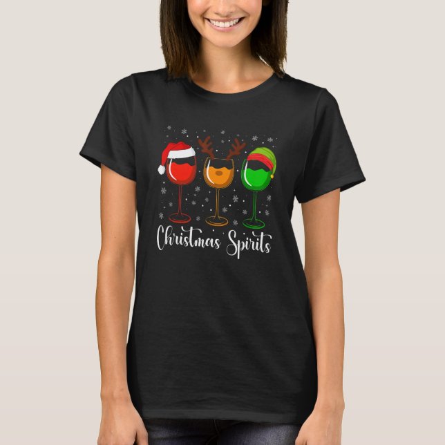 Camiseta Glasses Of Wine Christmas Spirits Xmas Lights Elf  (Frente)