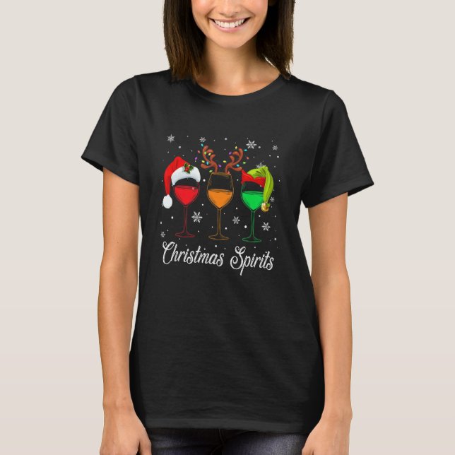 Camiseta Glasses Of Wine Christmas Spirits Xmas Lights Sant (Frente)