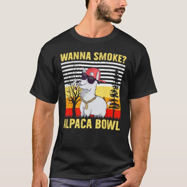 Camiseta Glassy Wanna Smoke Alpaca Bowl Weed Engraçado (Frente)