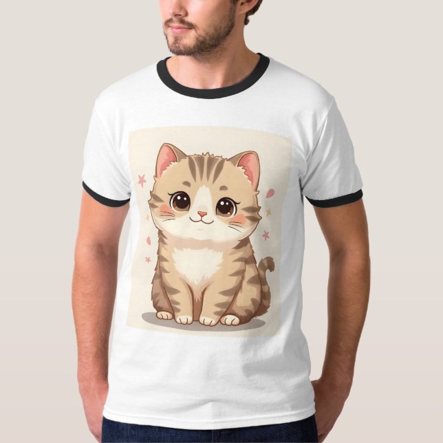 Camiseta Gleeful Cat: Bela Arte Kawaii Kitten para Qualquer (Frente)