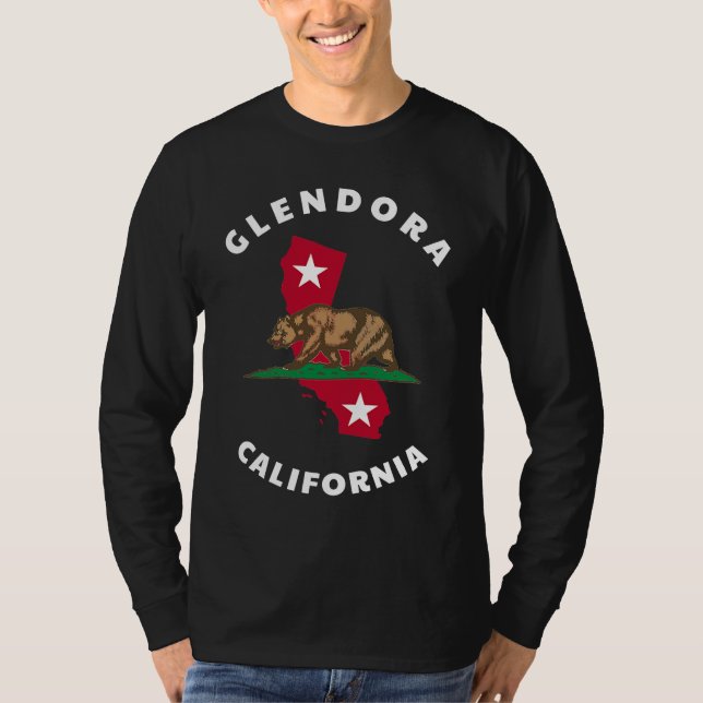 Camiseta Glendora California CA Flag and Bear Badge Souveni (Frente)